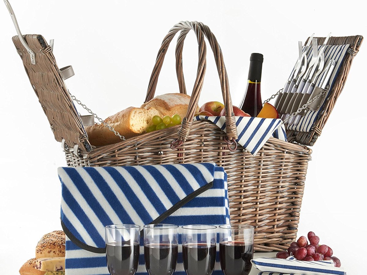 VonShef Deluxe 4 Person Folding Handle Picnic Basket