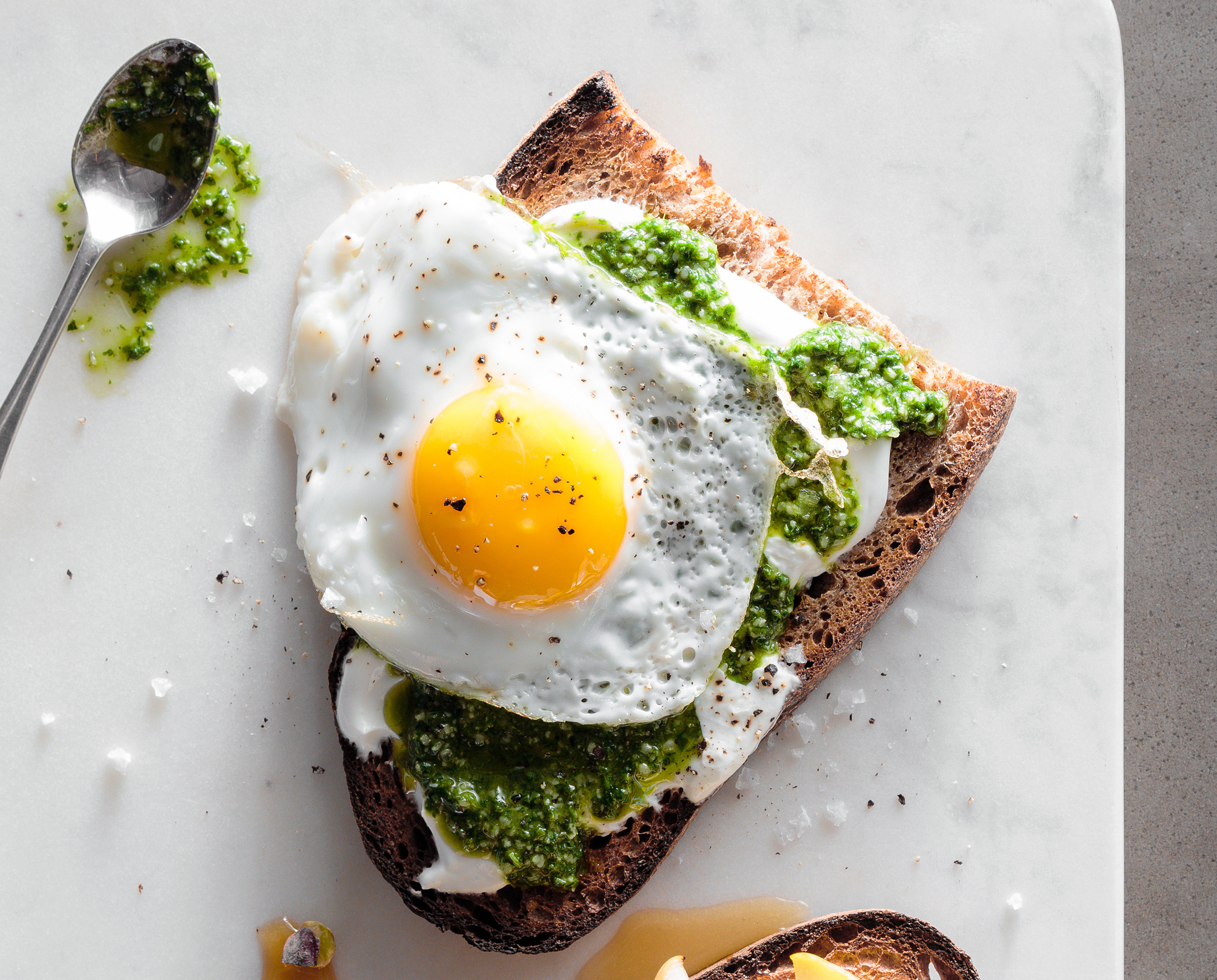 su-Cilantro and Kale Pesto Toast with a Fried Egg
