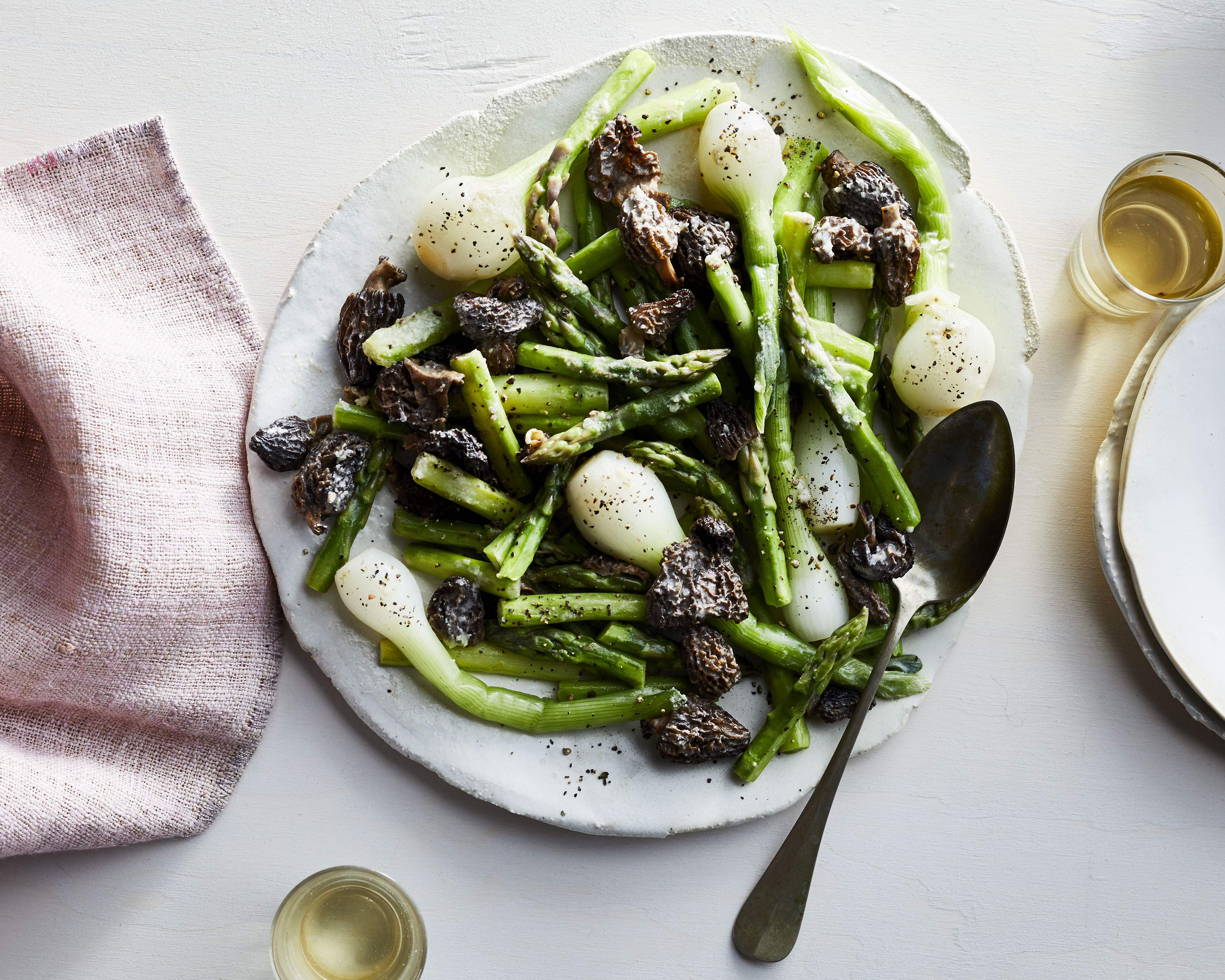 Asparagus, Spring Onion, and Morel Mushroom Sauté
