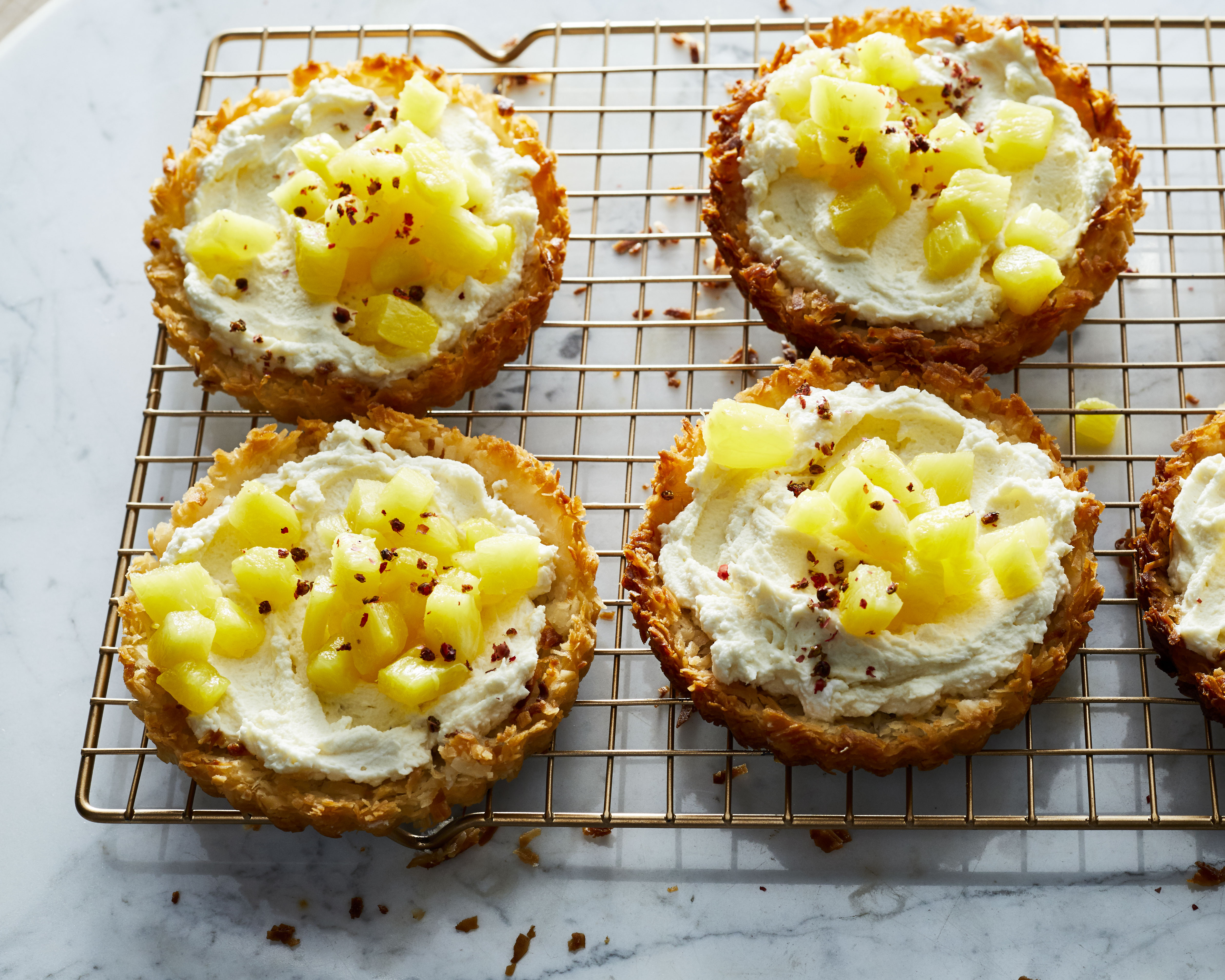 Coconut Tartlets with Poached Pineapple and Mascarpone Cream