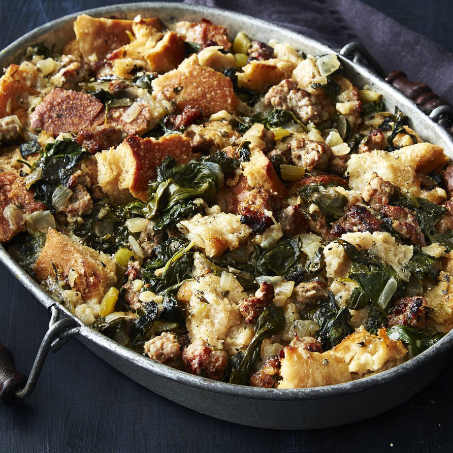 su-Crisp Top Sourdough Stuffing with Sausage and Greens Image