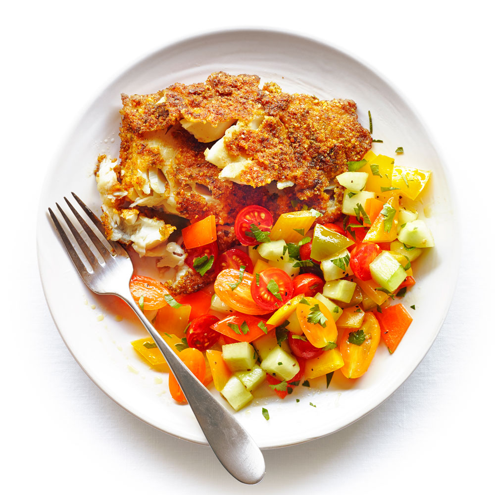 su-Falafel Fish with Israeli Salad Image