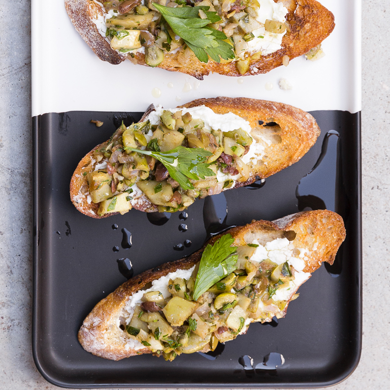 su-Goat Cheese, Artichoke, and Olive Bruschetta Image