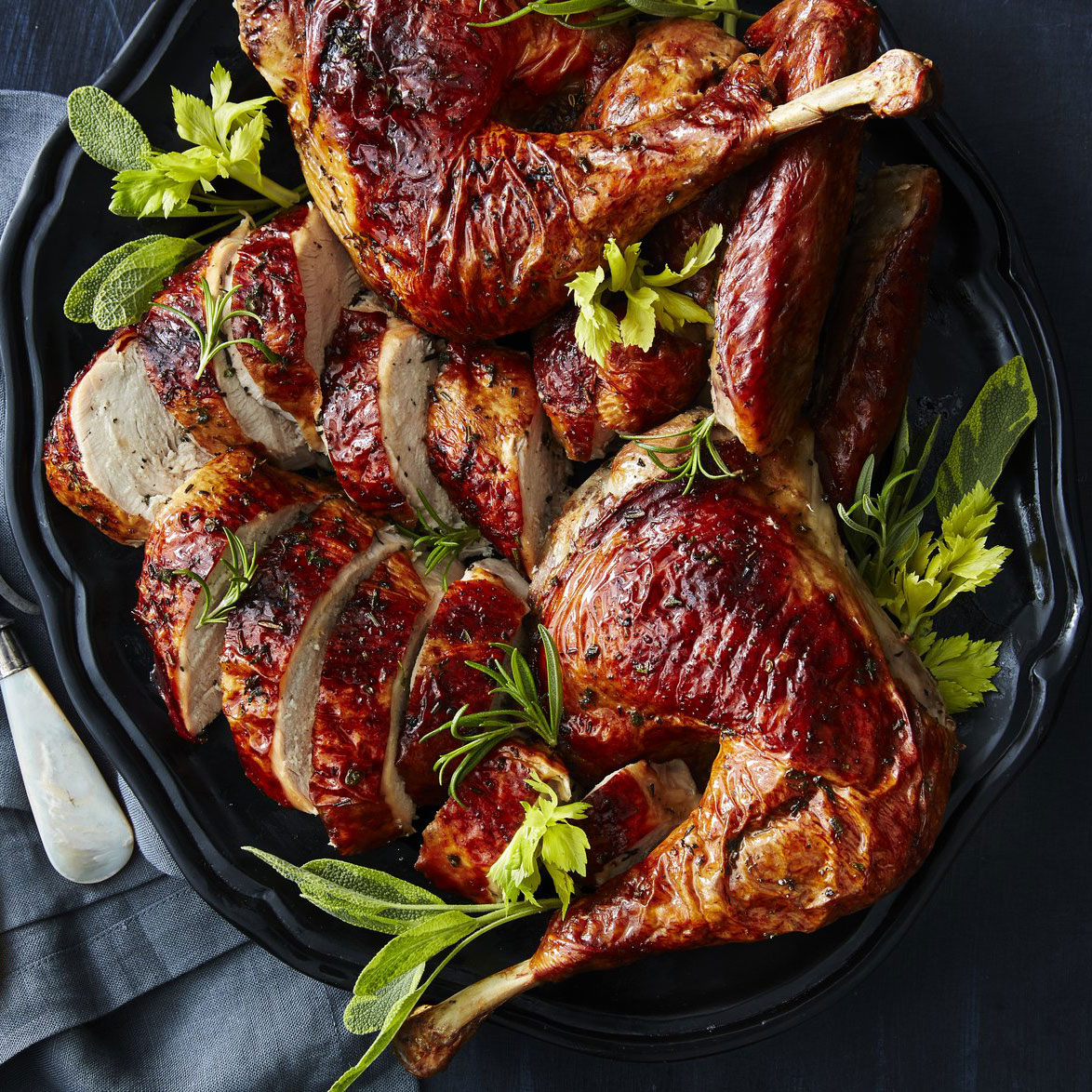 su-Grilled Butterflied Celery-Herb Turkey