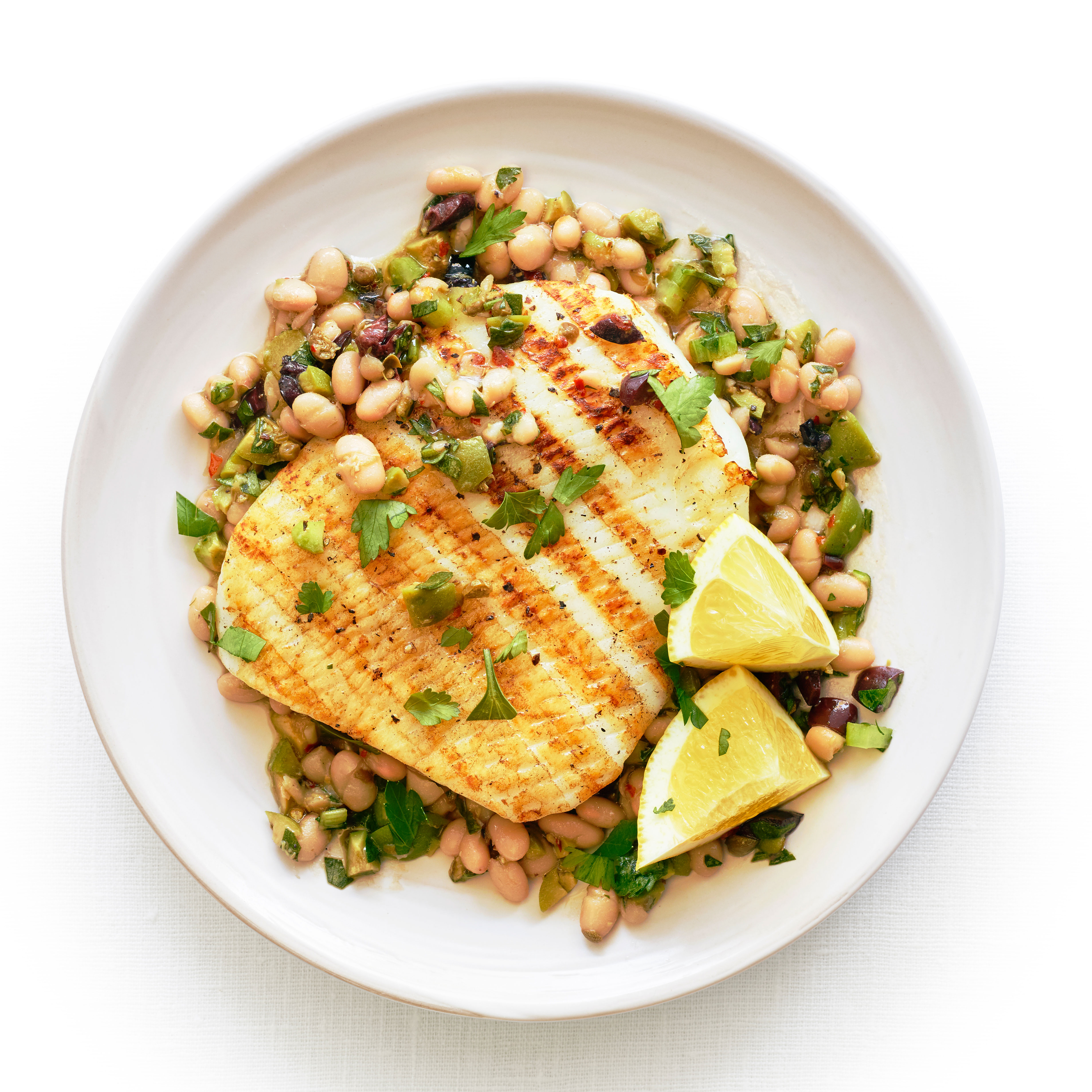 su- Grilled Calamari Steaks with Olive and Bean Salad Image