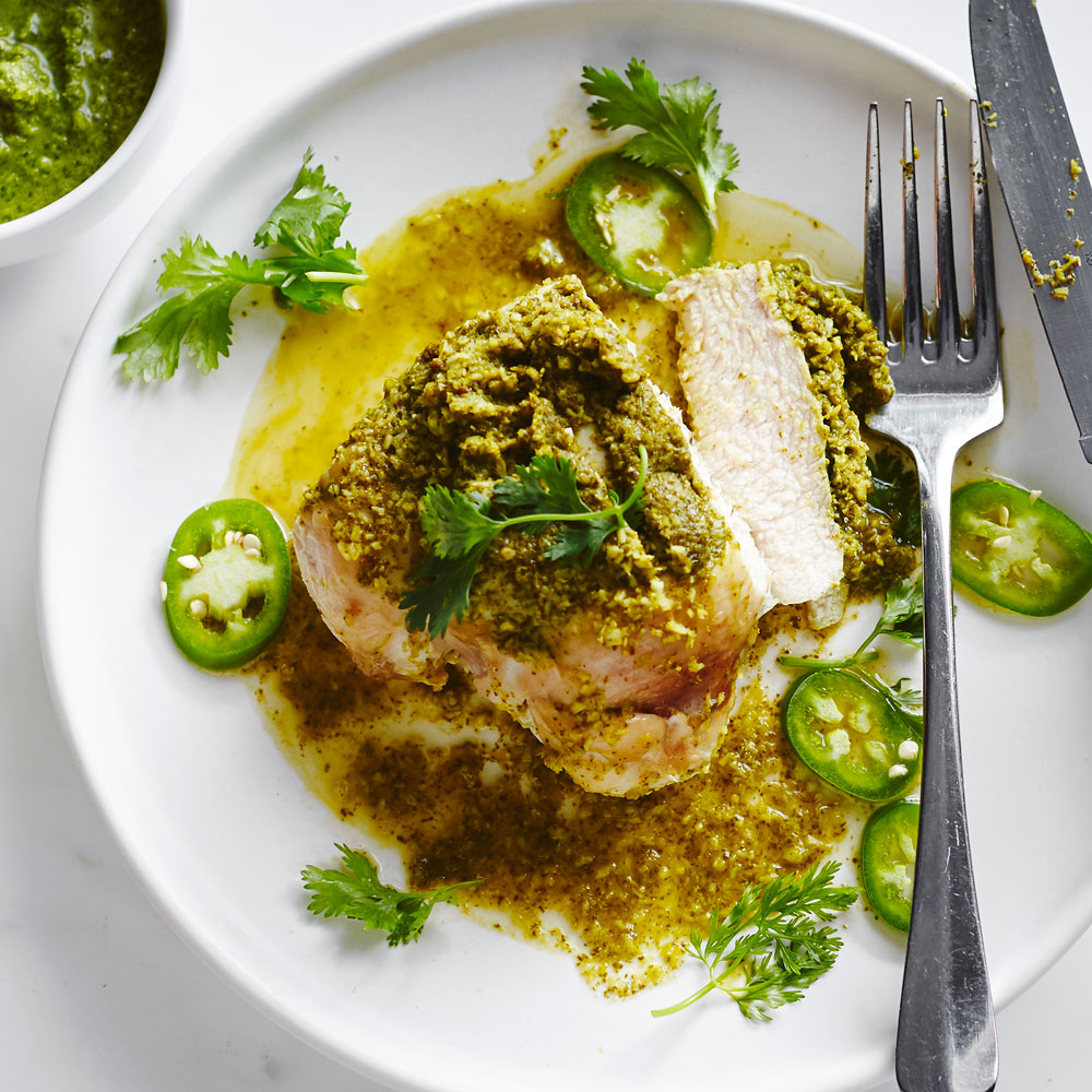 su-Grilled Chicken with Cilantro Coconut Chutney Image