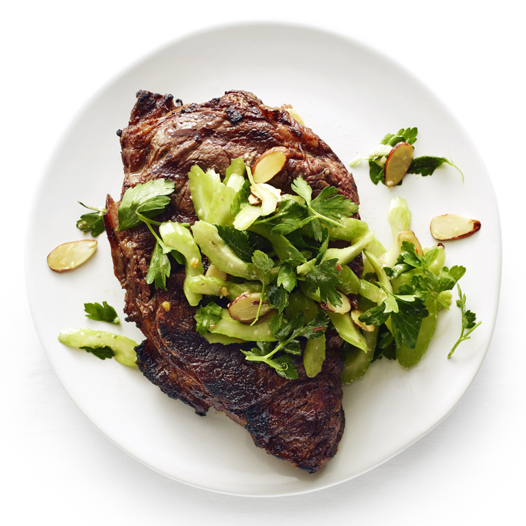 su-Grilled Steaks with Celery and Anchovy Salad Image