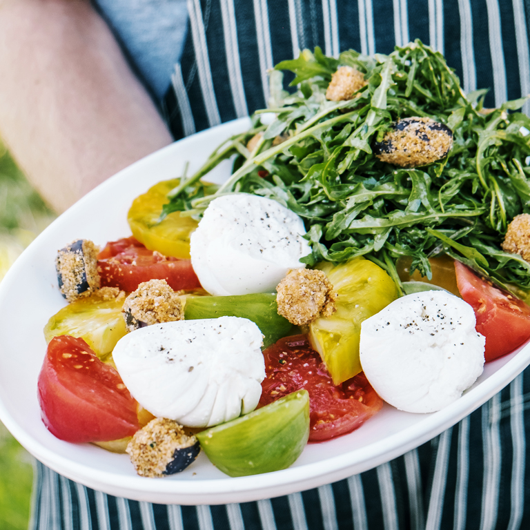 heirloom-tomato-salad-with-arugula-burrata-and-eggplant-croutons