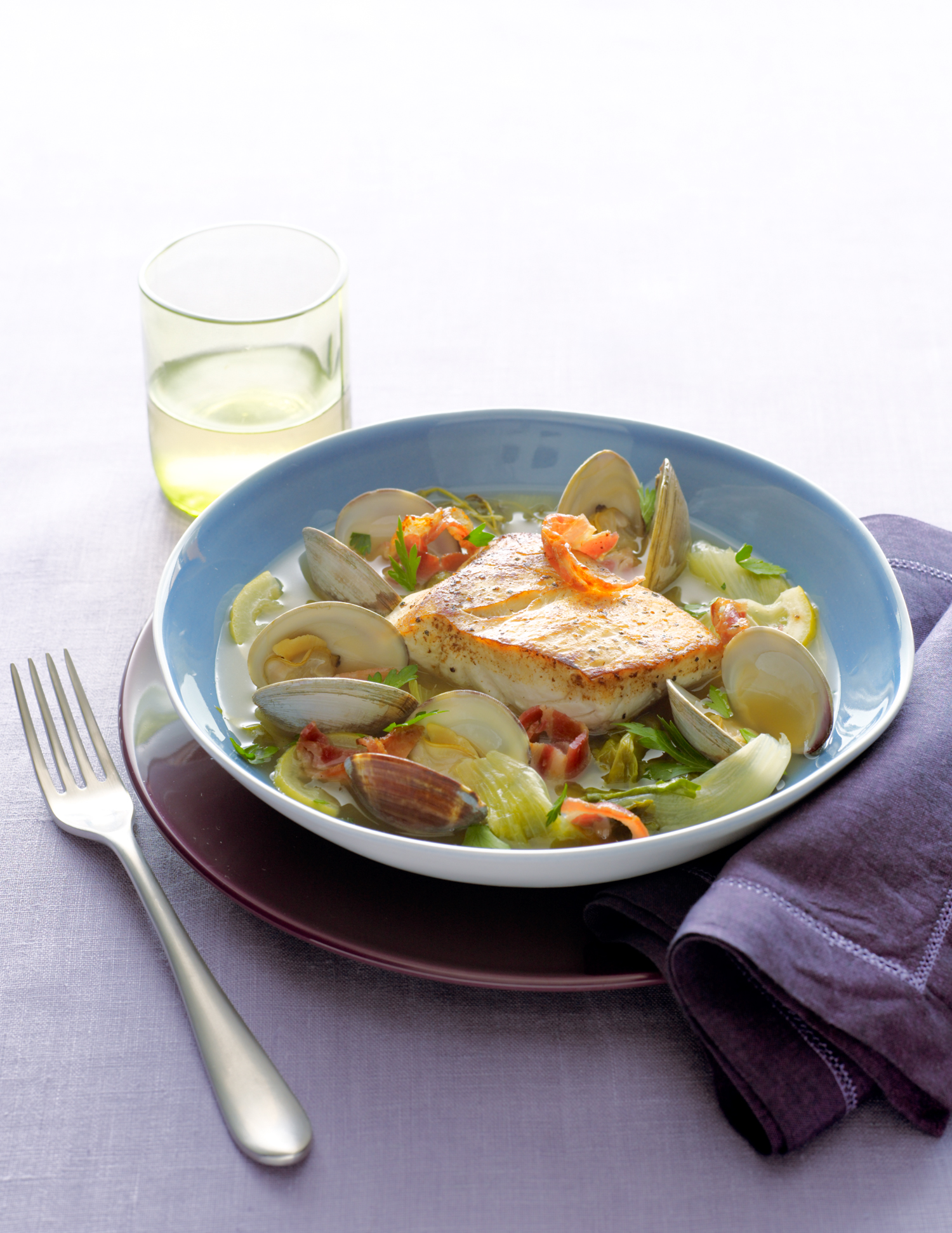 halibut-clams-and-pancetta-with-escarole