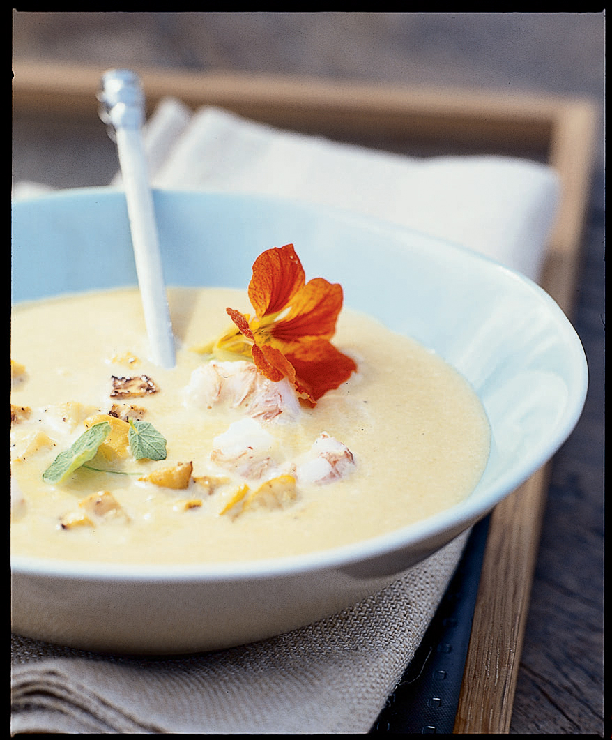 yellow-squash-and-split-pea-soup-with-shrimp-chardonnay