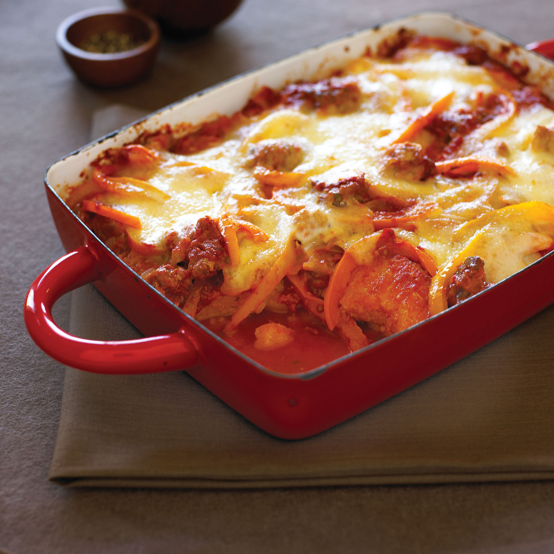 baked-polenta-with-sausage-and-tomato-pepper-sauce