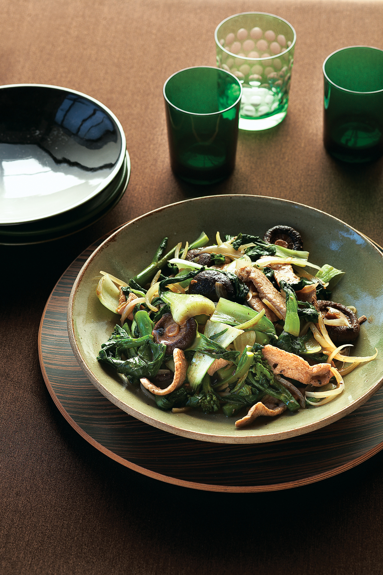 stir-fried-greens-with-pork-shiitakes-and-black-bean-sauce