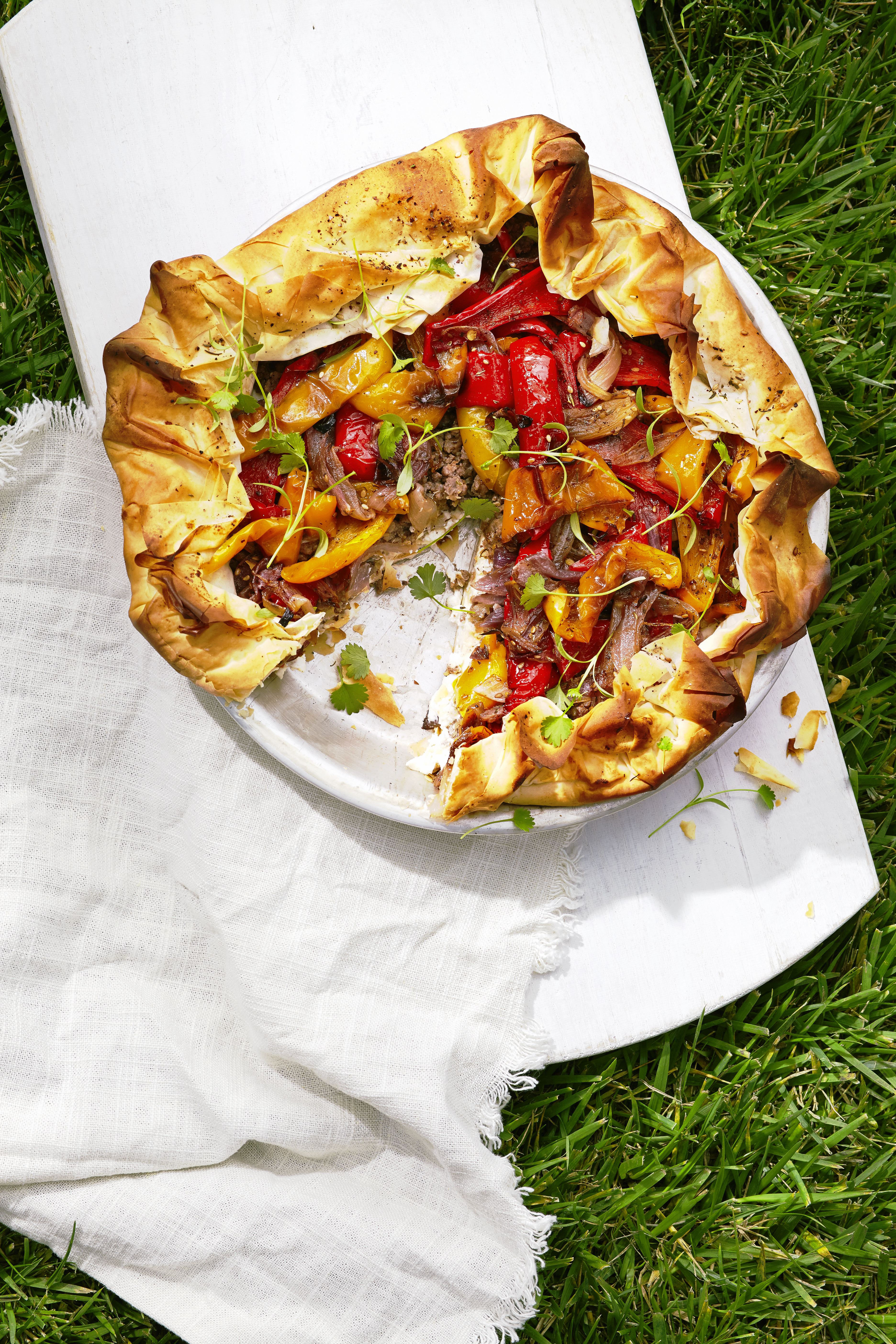 roasted-pepper-feta-and-lamb-filo-pie