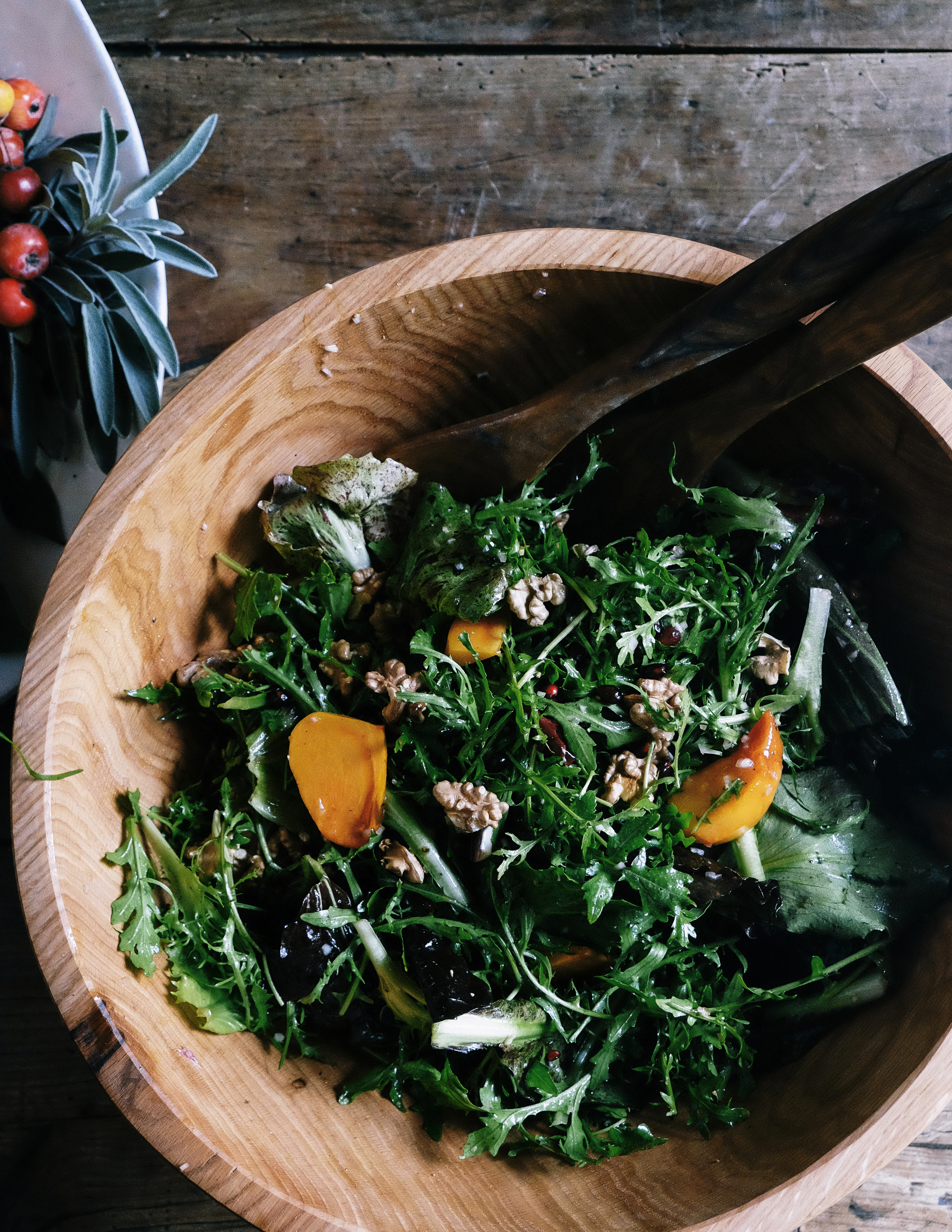 Thanksgiving: Chicory Salad with Persimmons, Pomegranates, and Walnuts (1115)