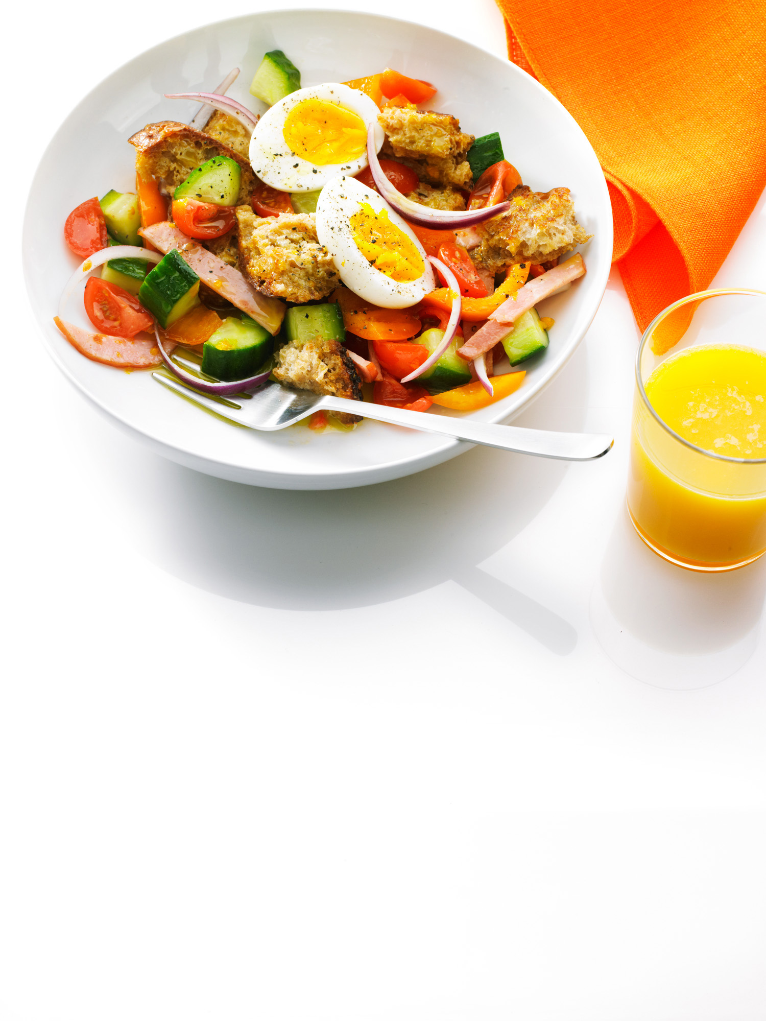 bacon-egg-and-toast-salad-with-oj-dressing