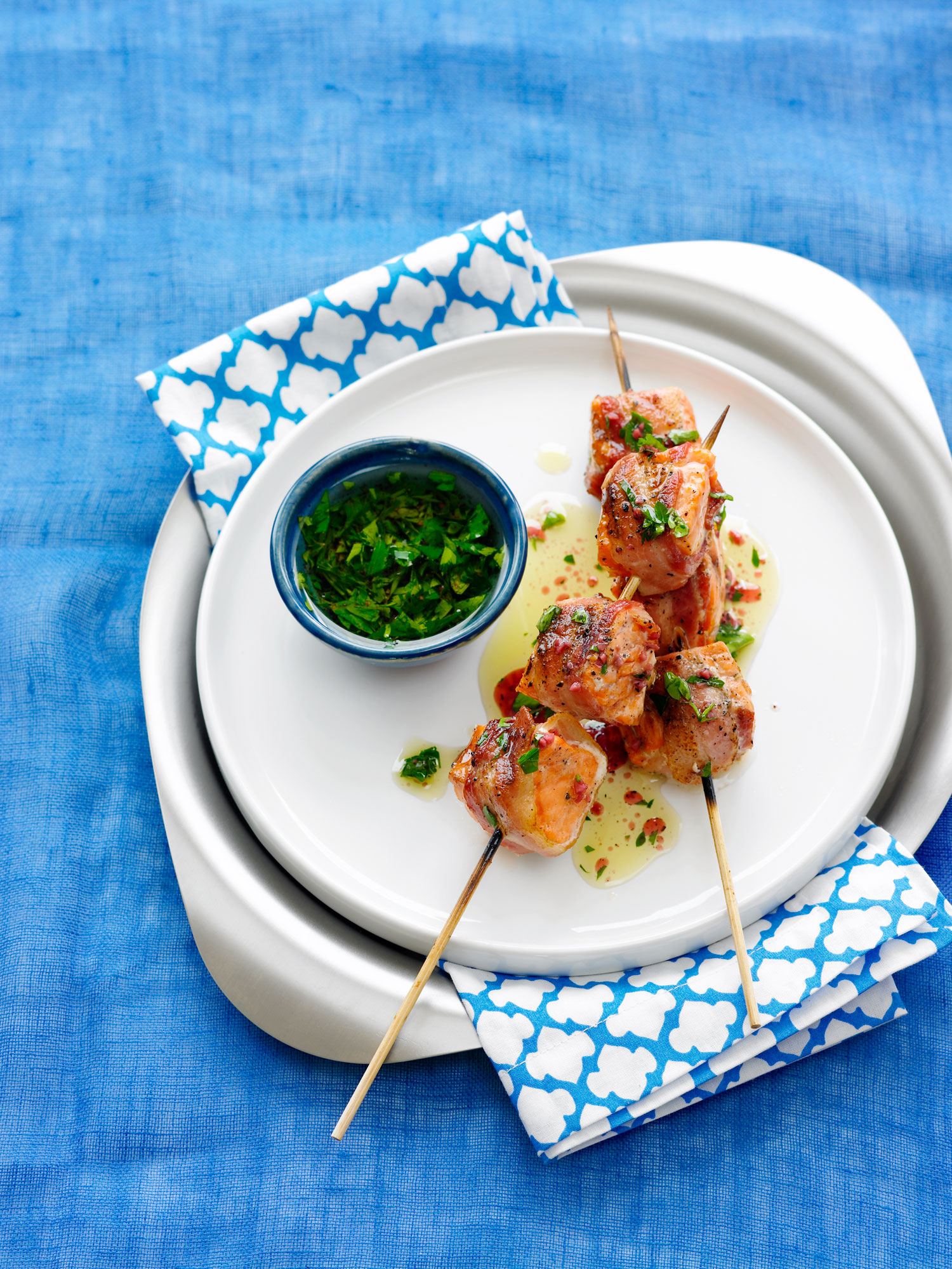 pancetta-salmon-kebabs-with-parsley-vinaigrette
