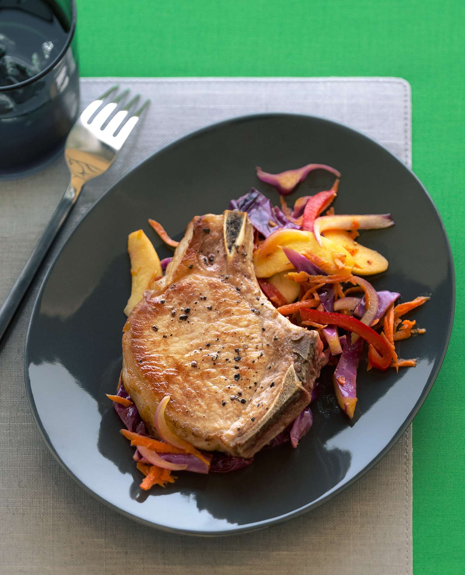 Pork Chops with Warm Cabbage Slaw