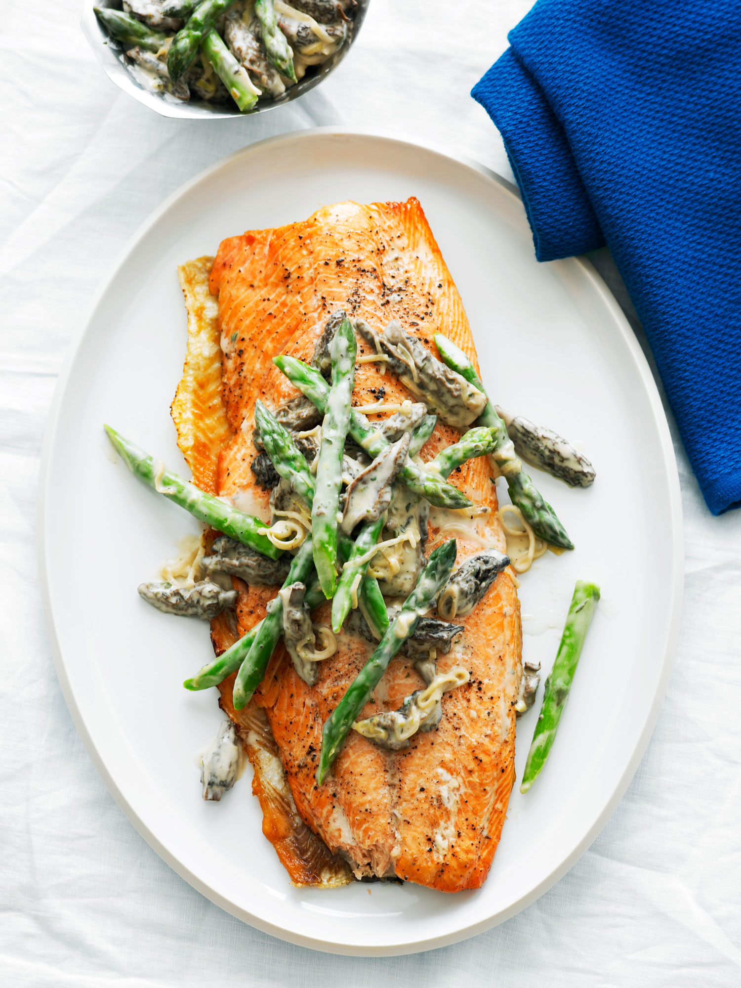 grilled-king-salmon-with-asparagus-morels-and-leeks