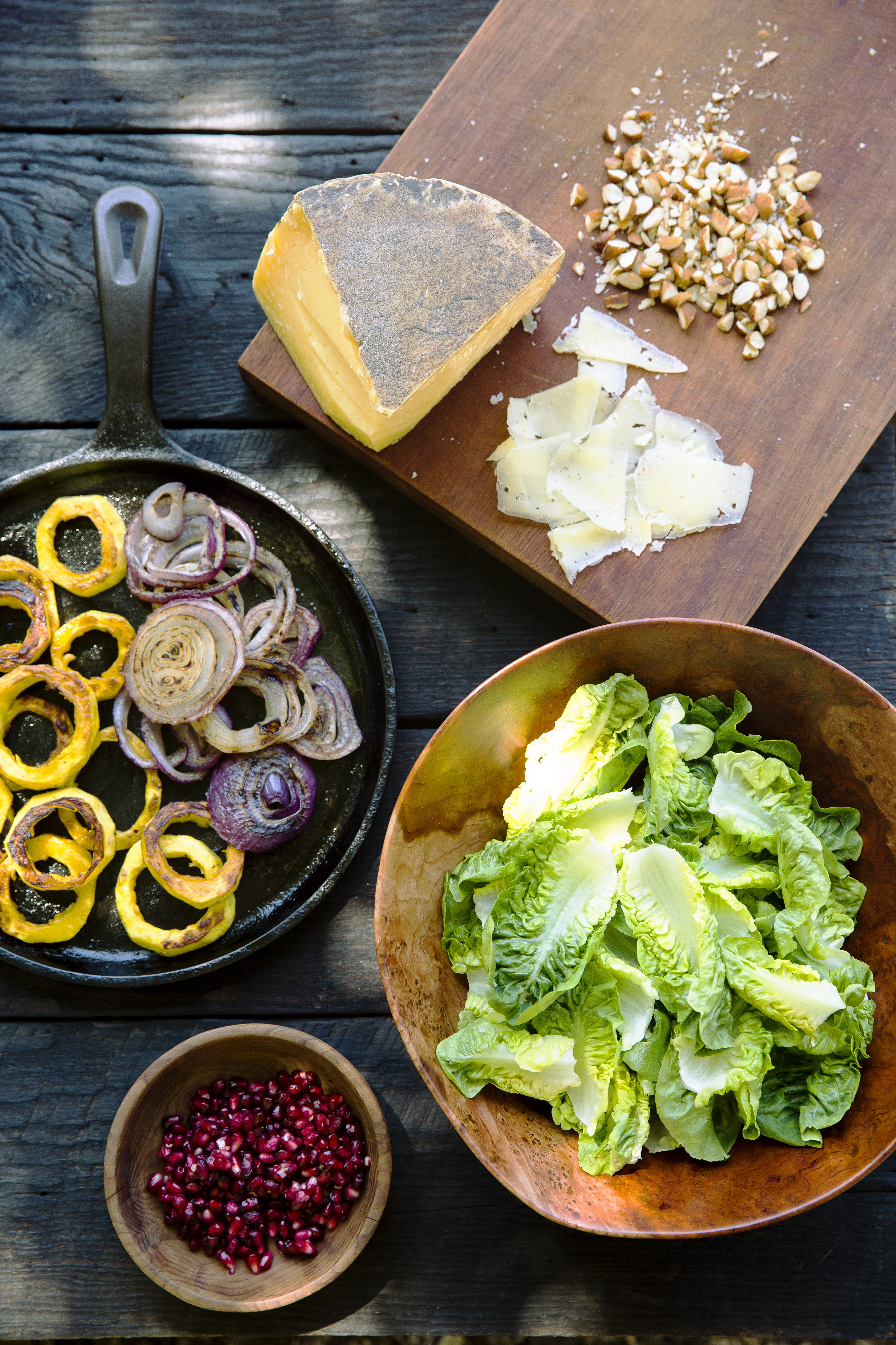 green-salad-with-almonds-charred-onion-and-pomegranates