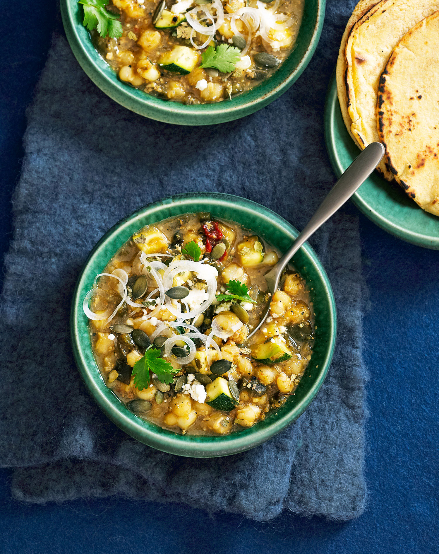 Onions: Creamy Pumpkin Seed and Green Chile Posole (0117)