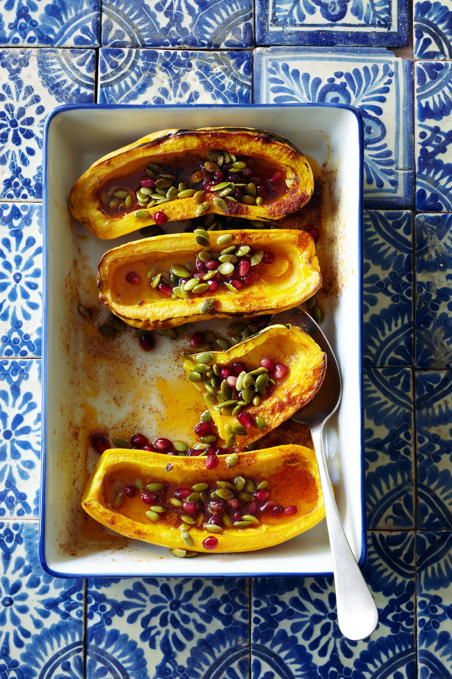 Fusion: Roasted Delicata Squash with Honey, Pomegranate Seeds, and Pepitas (1112)
