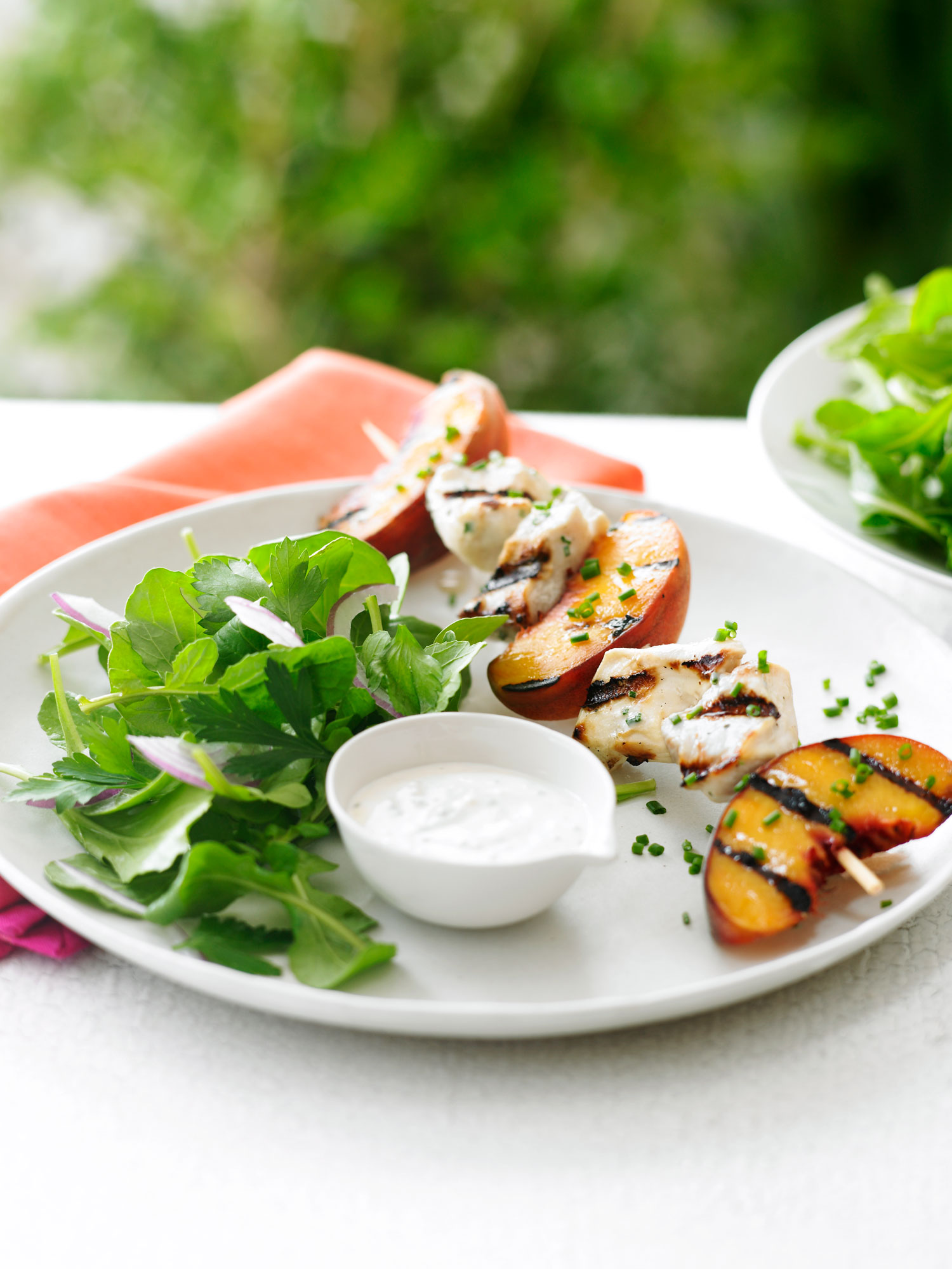 grilled-chicken-and-peach-kebab-salad