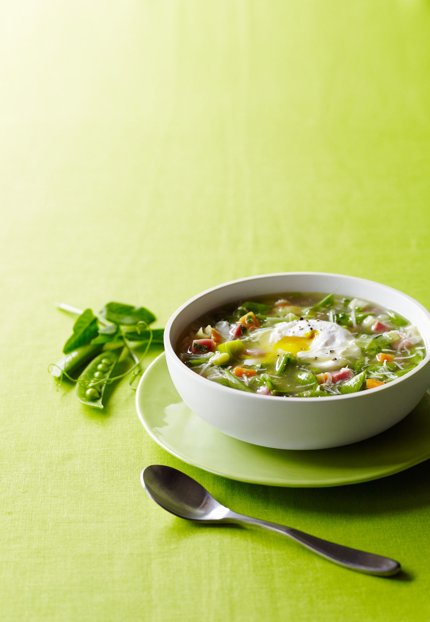 snap-pea-minestrone-with-poached-eggs