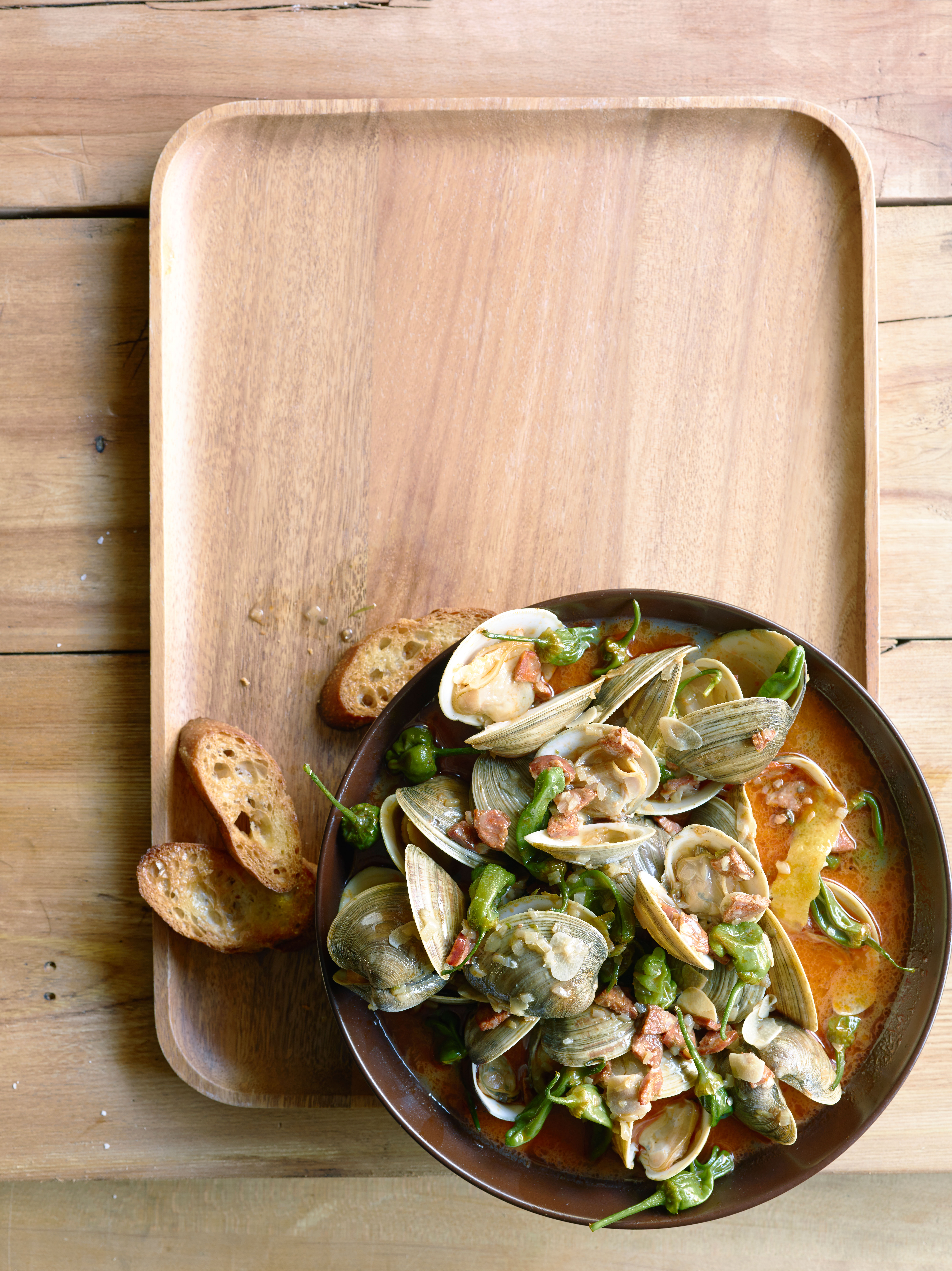 steamed-clams-with-chorizo-and-padron-peppers
