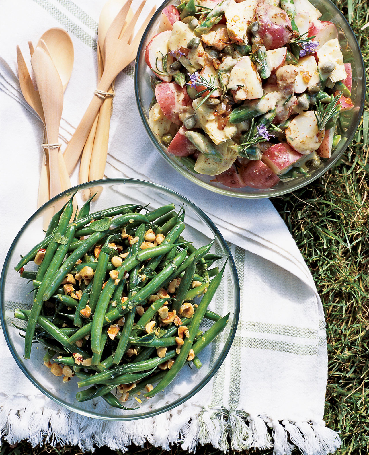 potato-salad-with-artichokes-and-green-bean-hazelnut-and-mint-salad