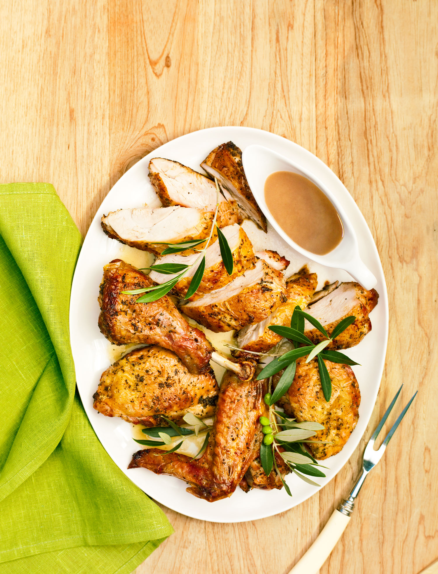 Grilled Butterflied Turkey with Rosemary Garlic Gravy