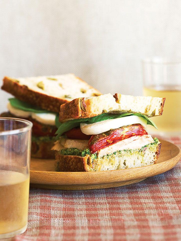 turkey-sandwiches-with-roasted-romas-fresh-mozzarella-and-arugula-walnut-pesto