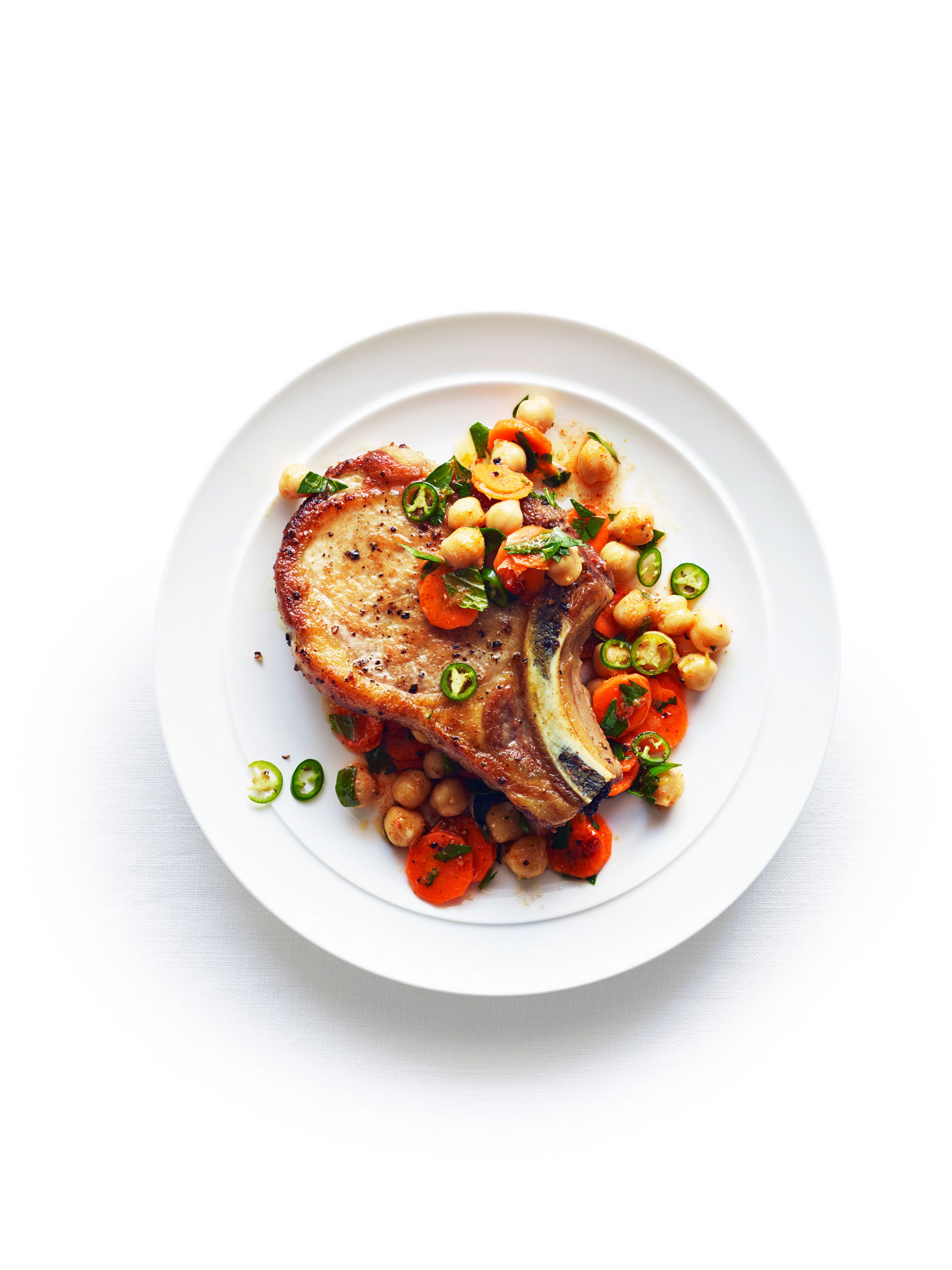 moroccan-carrot-and-chickpea-salad-with-pork-chops