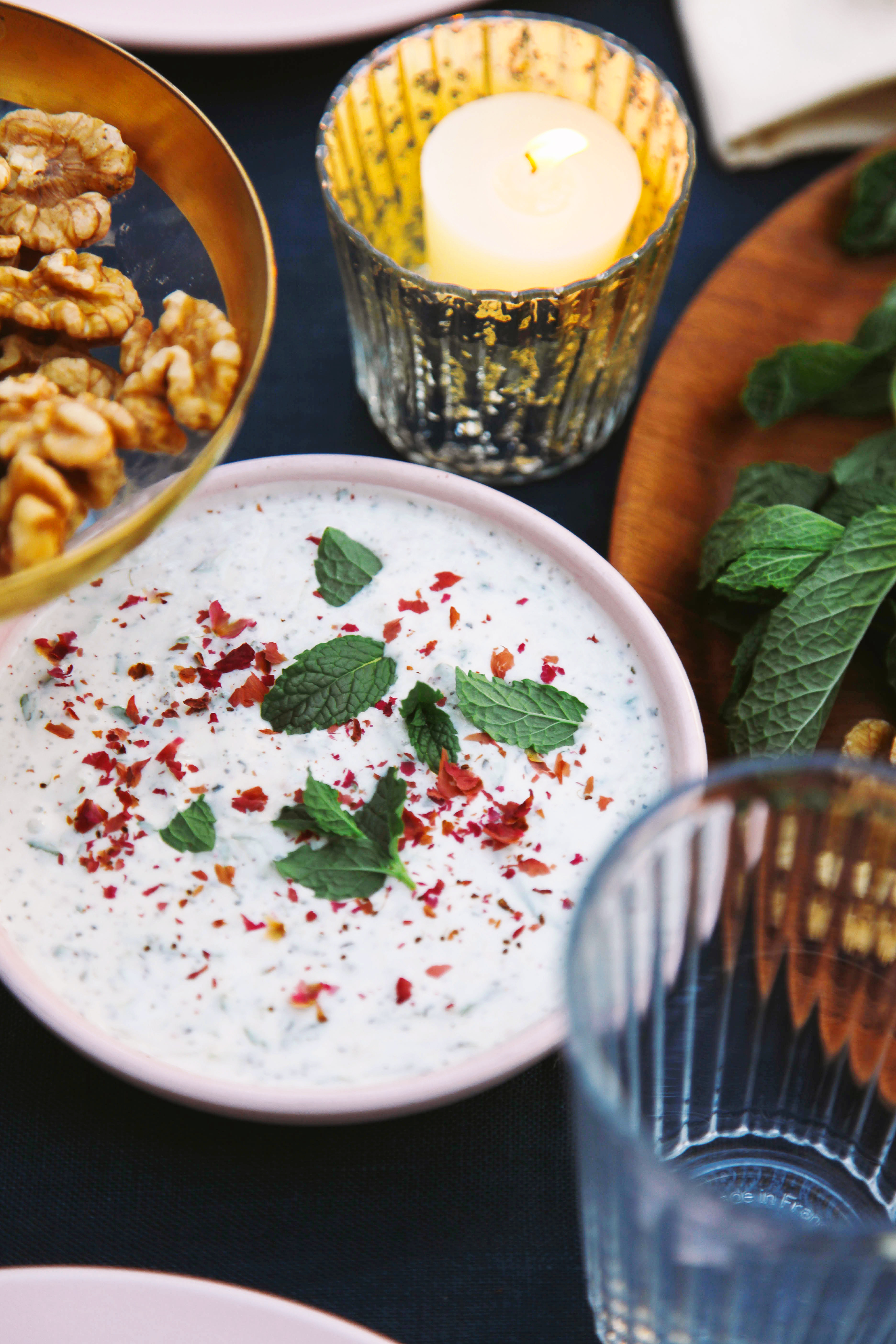 cucumber-yogurt-with-mint-and-rose