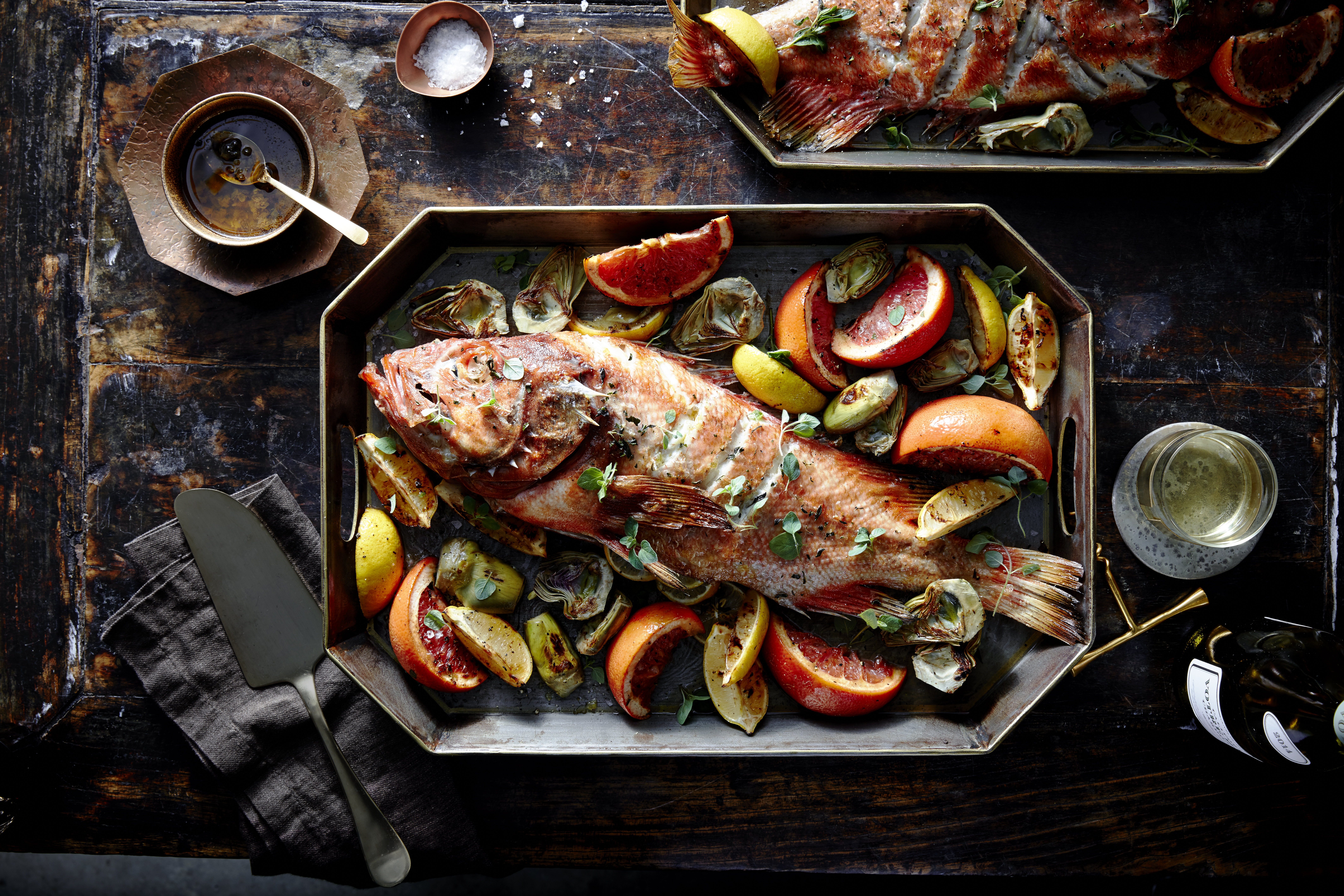 Roasted Rockfish with Artichokes, Citrus, and Lemon-Caper Browned Butter (1216)