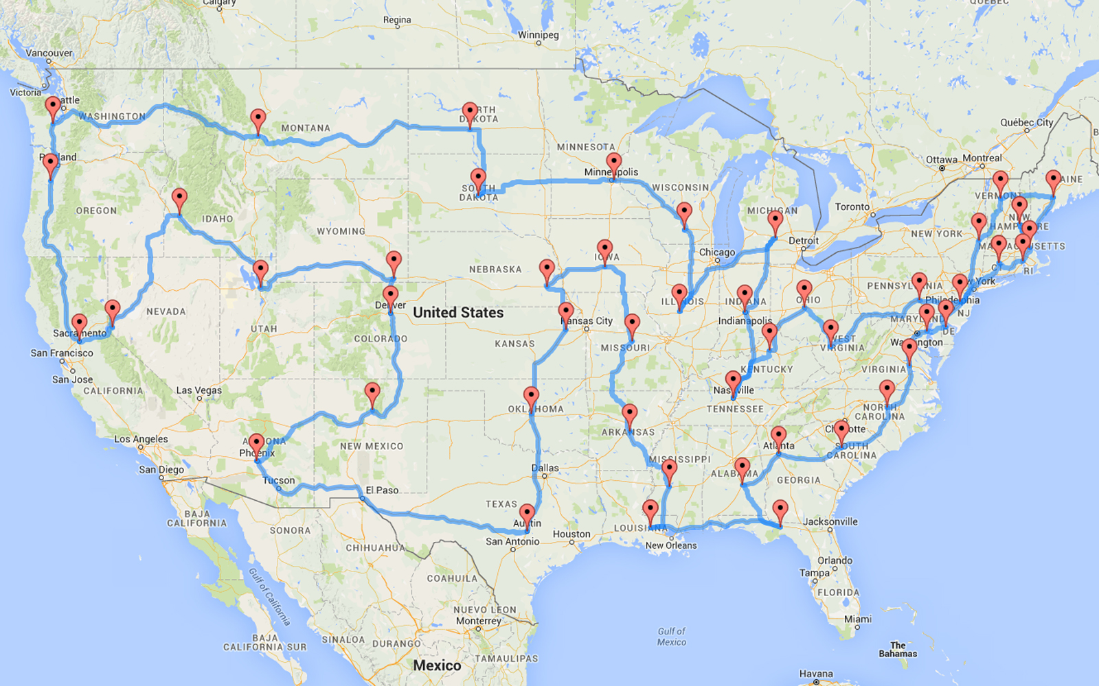 48 state road trip planner