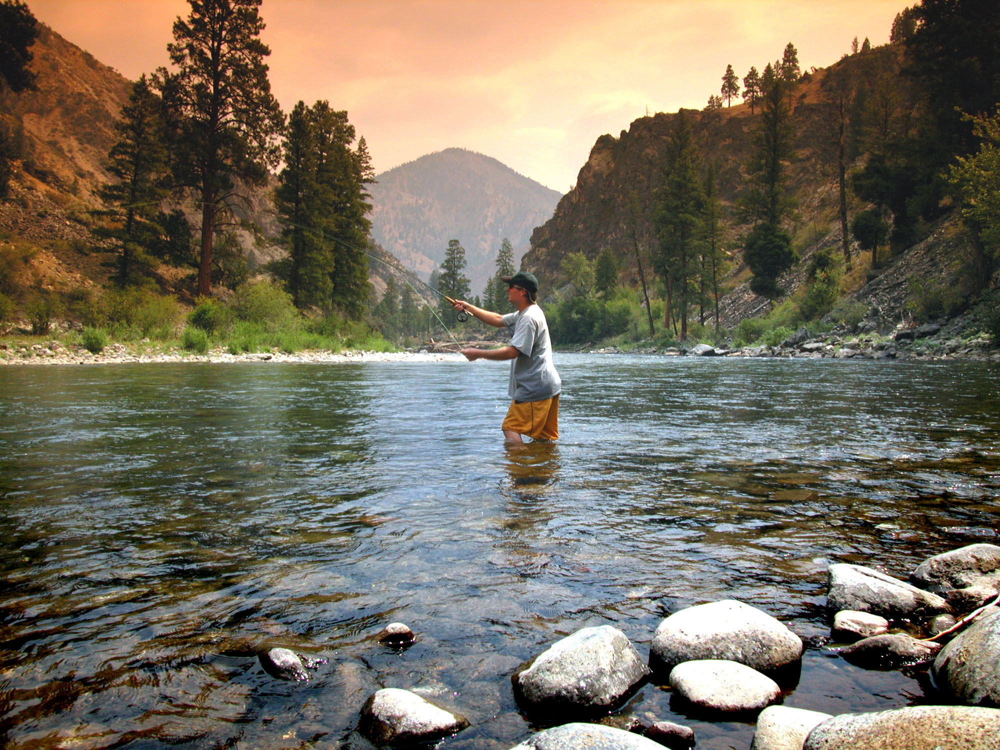 Fishermen Fishing At River