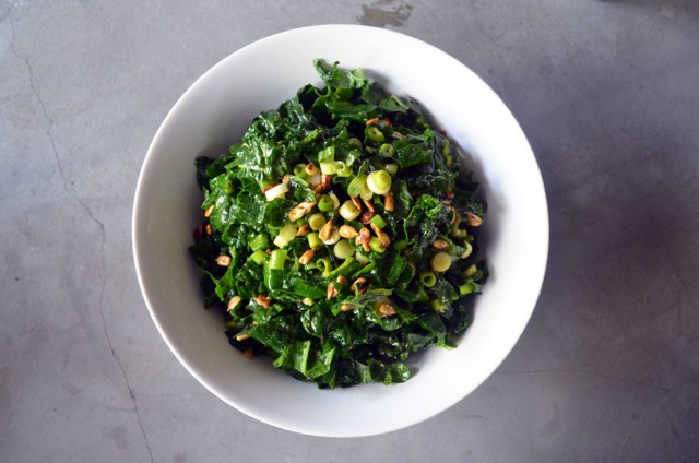 Thanksgiving Potluck: Kale Salad with Hot Cider Vinaigrette