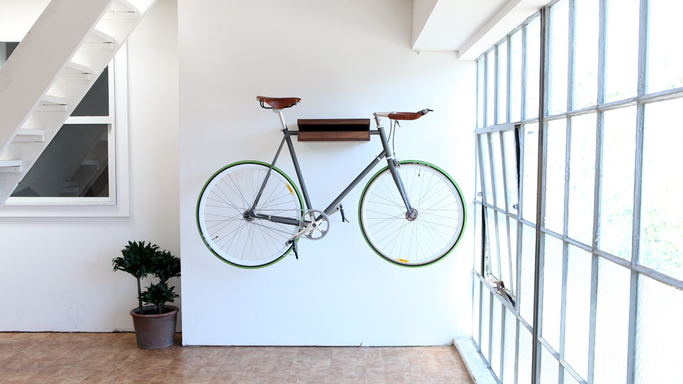 Stylish storage idea for a bike in an apartment