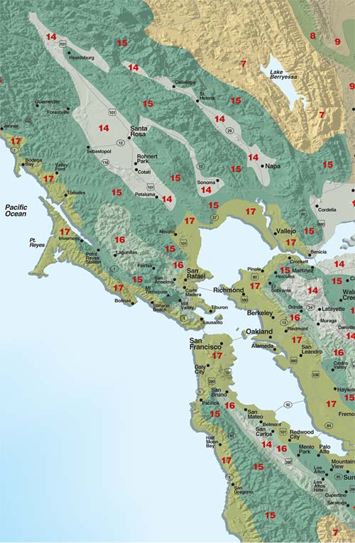 Sunset climate zones: San Francisco Bay Area and inland ...