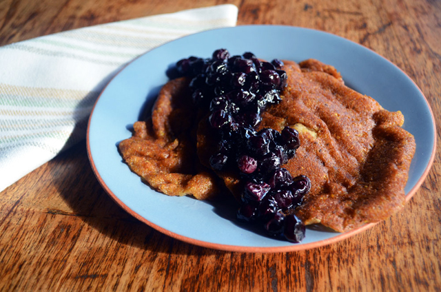 Vegan Gluten-Free Pancakes with Maple Blueberry Compote from Huckleberry