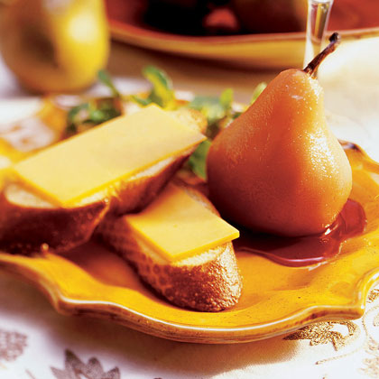 Poached Pears with Cheddar