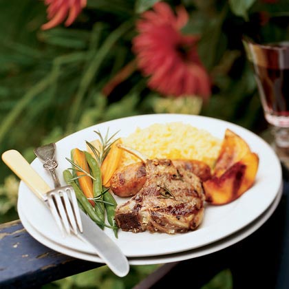 Lamb and Sausage Mixed Grill with Molasses-glazed Nectarines