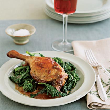 Pinot-Braised Duck with Spicy Greens