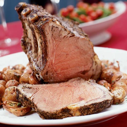 Lemon- and Pepper-crusted Prime Rib Roast with Root Vegetables