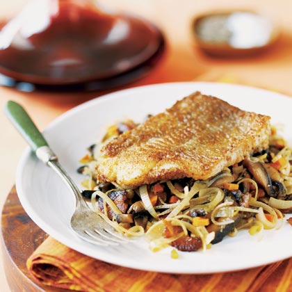 Pan-Roasted Fish on Mushroom-Leek Ragout