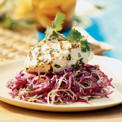 Grilled Fish on Cilantro-Chili Slaw