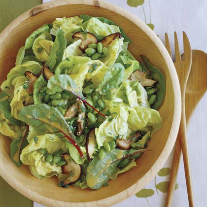 Shiitake and Edamame Salad with White Miso Vinaigrette