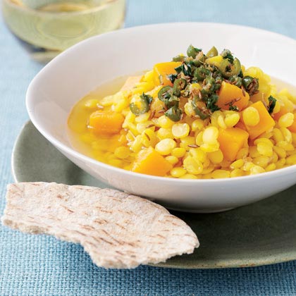 Split Pea-Squash Stew with Basil and Serrano