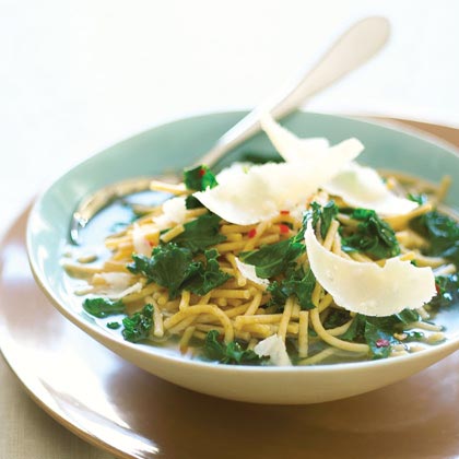 Whole-grain Pasta Soup with Greens and Parmesan