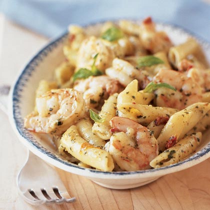 Shrimp and Pasta with Creamy Pesto Sauce